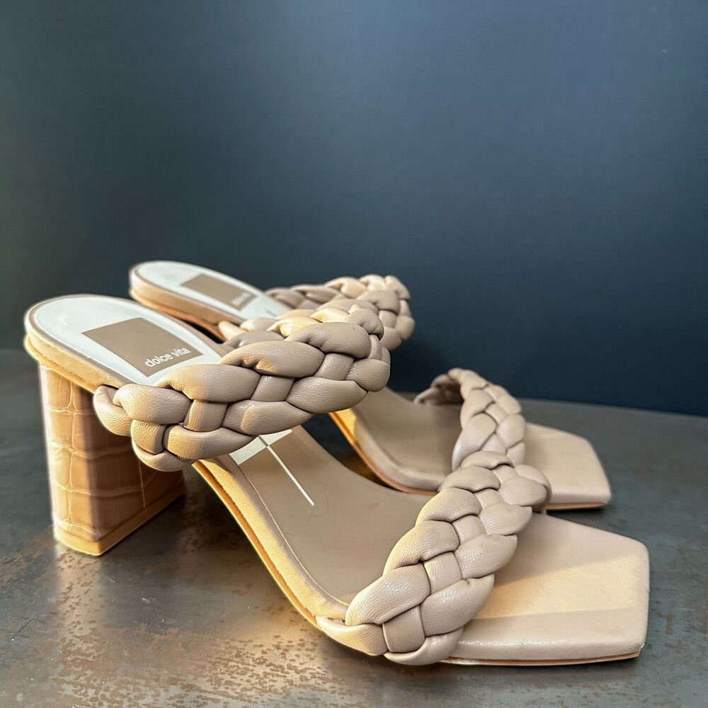 Dolce Vita Heeled Sandals 6.5 Slide Block Heel Vacation Casual Nude Tan Paily